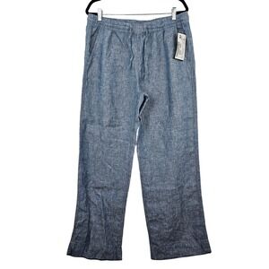 L.L. Bean Womens Linen Pants Bright Mariner Blue Drawstring Wide Leg Size‎ 16